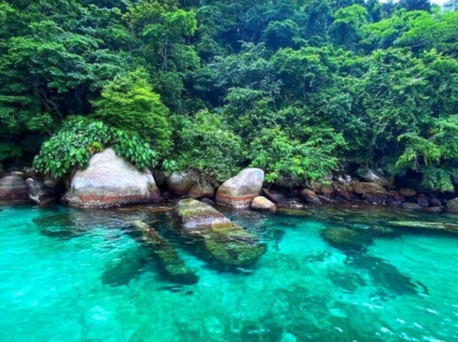 <p>Para quem curte aventura, há uma trilha de 2 quilômetros até o ponto mais alto da ilha. No caminho, um casebre coberto por bromélias parece cenário de filme. A vista panorâmica lá de cima é de tirar o fôlego.</p>
