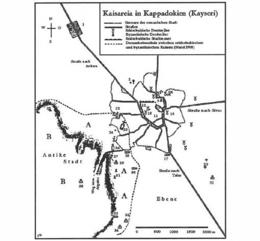 Mapa utilizado por especialistas da Prefeitura Metropolitana de Kayseri para localizar sítios arqueológicos perdidos - Divulgação/Prefeitura de Kayseri