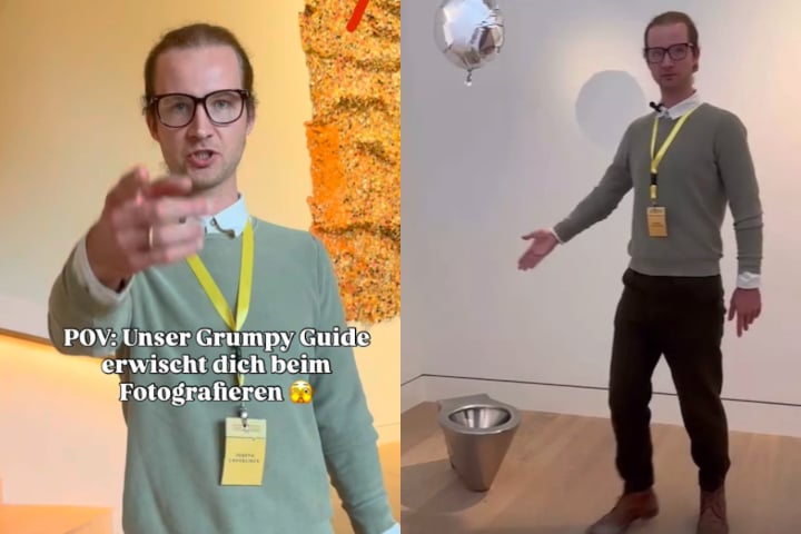 Guia rabugento faz sucesso em museu da Alemanha e viraliza nas redes sociais - Montagem/Reprodução/Instagram