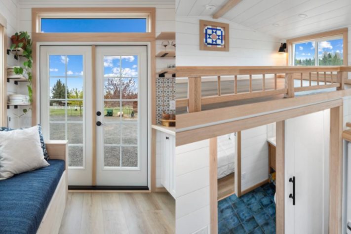 Minicasa de 26 m² tem mezanino e até banheira — Montagem/Divulgação/Spindrift Homes
