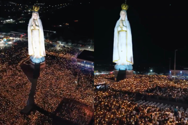 Muitos fiéis chegaram horas antes para garantir um lugar privilegiado e acompanhar de perto cada momento da celebração.