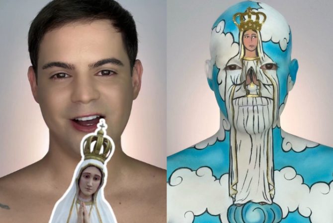 Artista cearense ‘se transforma’ em Nossa Senhora de Fátima; trabalho levou mais de 10 horas