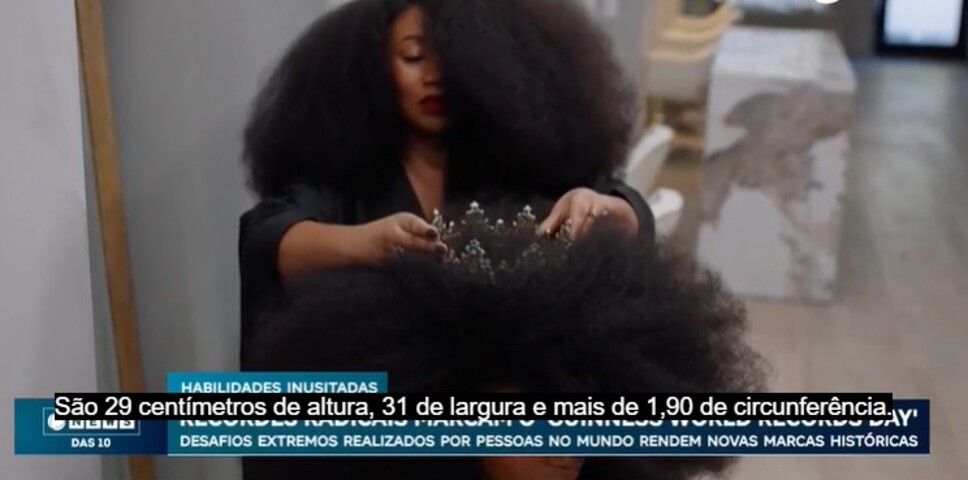 Já nos Estados Unidos, Jessica Martinez conquistou o recorde de maior cabelo afro feminino. Seu cabelo mede 29 centímetros de altura, 31 centímetros de largura e mais de 1,90 metro de circunferência.