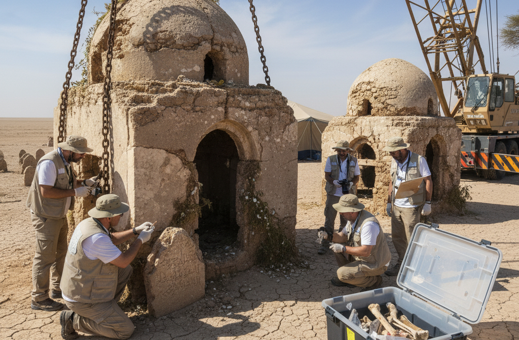 Para evitar destruiÃ§Ã£o total, duas sepulturas foram trazidas Ã  superfÃ­cie, uma masculina e outra feminina, que serÃ£o estudadas em detalhe. Os restos mortais, por sua vez, permitirÃ£o anÃ¡lises antropolÃ³gicas profundas em aÃ§Ã£o que virÃ¡ de encontro Ã  preservaÃ§Ã£o de fragmentos da vida medieval submersa.