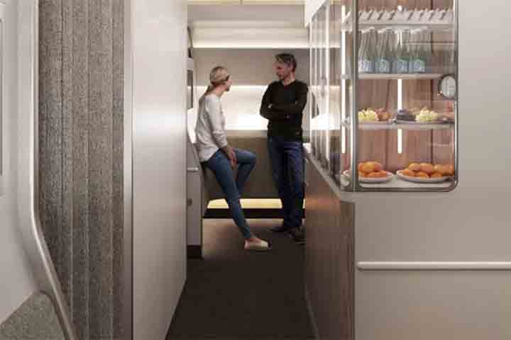 AlÃ©m do layout, a companhia projetou uma Ã¡rea destinada ao bem-estar dos passageiros, onde serÃ¡ possÃ­vel alongar-se, hidratar-se e se movimentar ao longo da viagem.