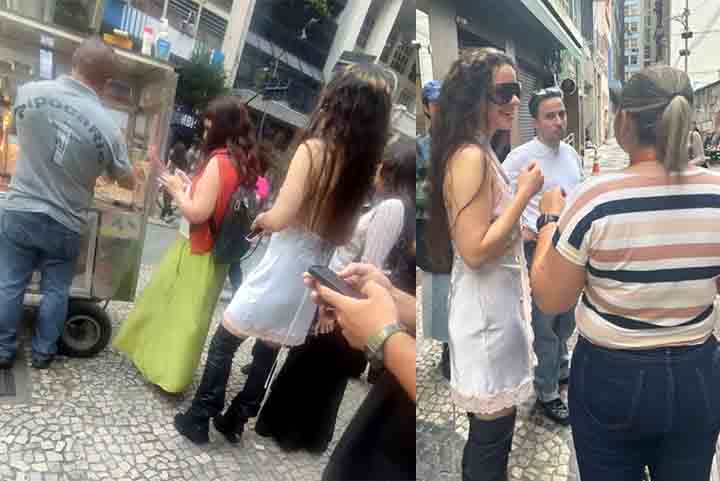 A artista também foi vista trajando uma camisa do Brasil, provando pipoca de rua e experimentando uma churrascaria no Flamengo, onde brindou com a tradicional caipirinha carioca.
