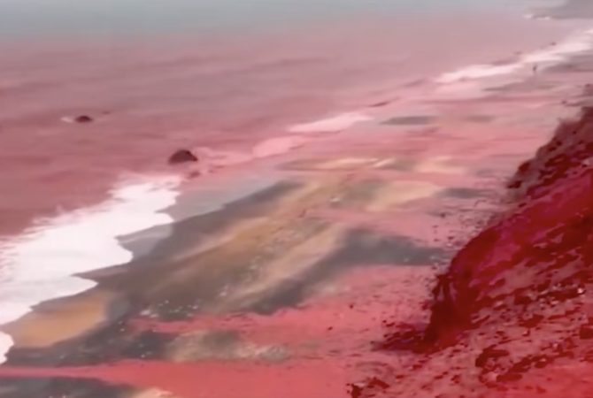 ‘Mar de sangue’: tempestade provoca fenômeno em ilha do Irã e atrai curiosos