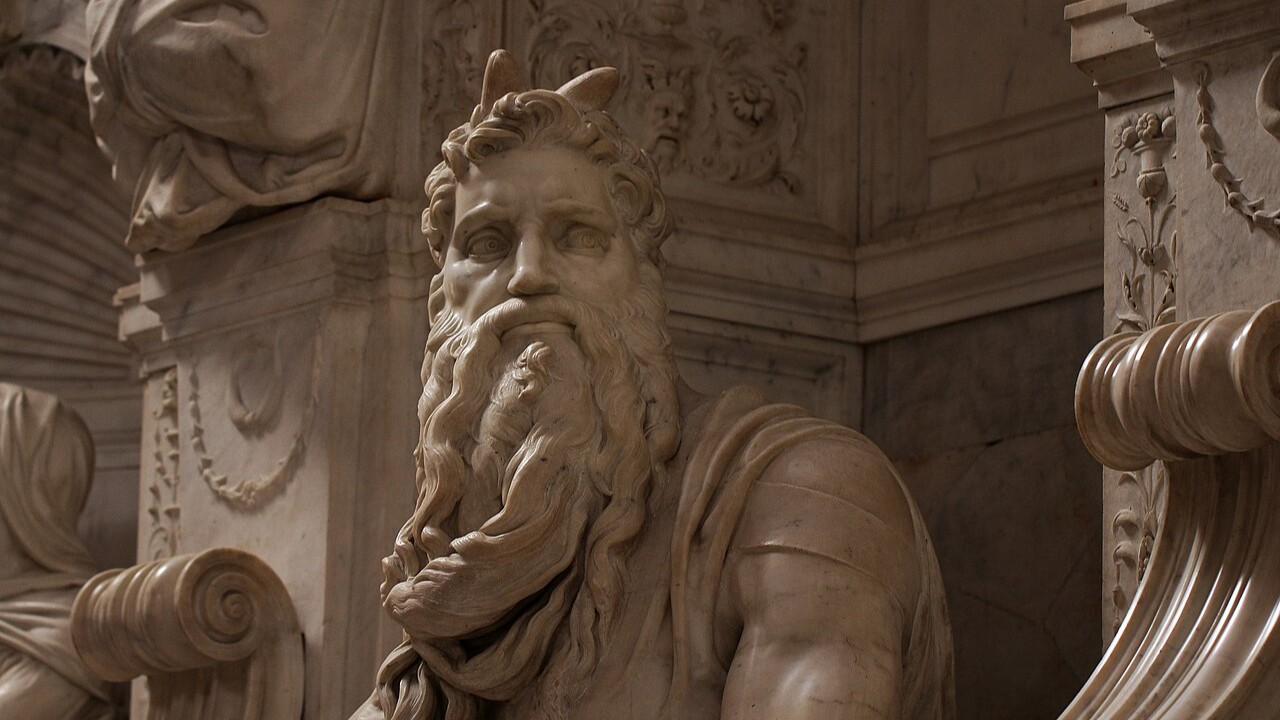Moisés - Esculpida entre 1513 e 1515 para ornar o túmulo do Papa Júlio II, a estátua de Moisés tem uma veracidade tão impressionante que, ao finalizá-la, conta-se que Michelangelo exclamou: 