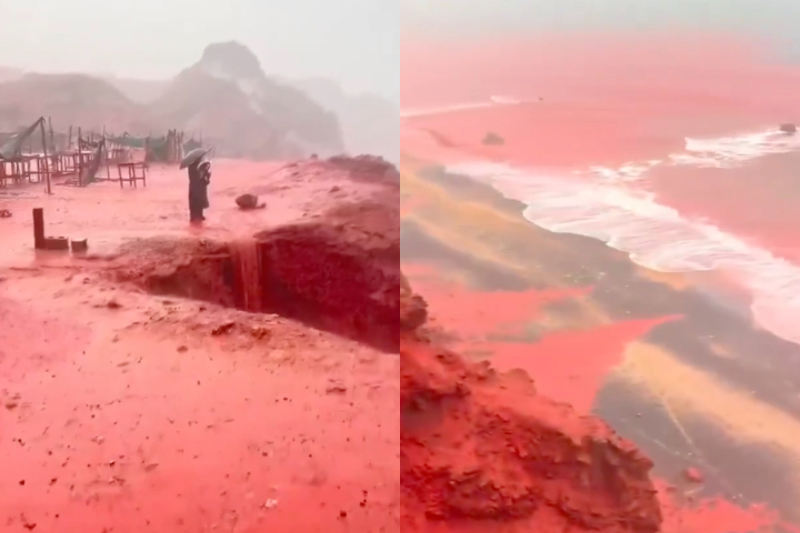Esse material, de origem vulcânica, acaba sendo carregado pela enxurrada, tingindo tanto as cascatas quanto o mar próximo à costa. 