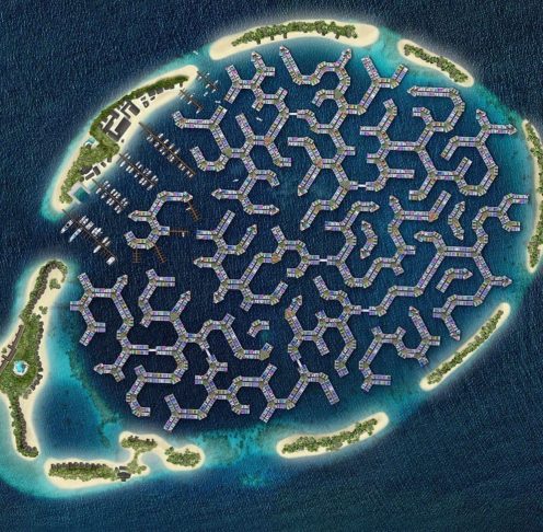 Nas Maldivas, está em construção um complexo flutuante para 20 mil moradores, com recifes artificiais e sistemas de refrigeração por água do mar - Reprodução/@koenolthuis