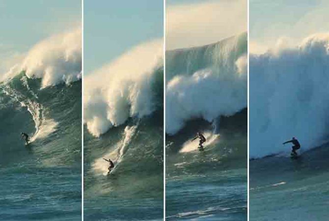 Em Nazaré, brasileiro Will Santana surfa onda colossal durante tempestade