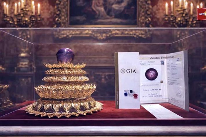 Safira estrela púrpura de 3.563 quilates (Estrela da Terra Pura), é encontrada no Sri Lanka - Reprodução do Youtube Canal Newsfirst English