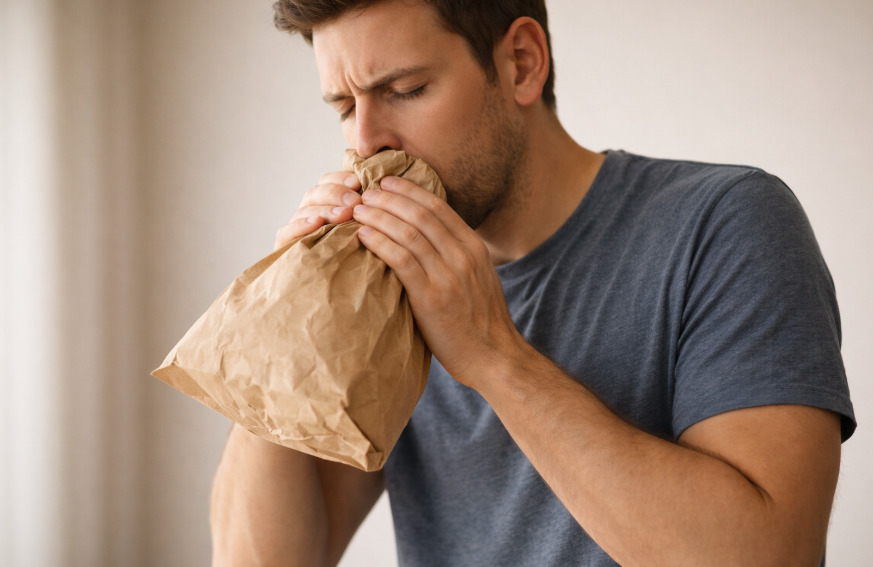 Outra estratégia comum é respirar dentro de um saco de papel por curto período. O aumento do dióxido de carbono pode cessar as contrações.