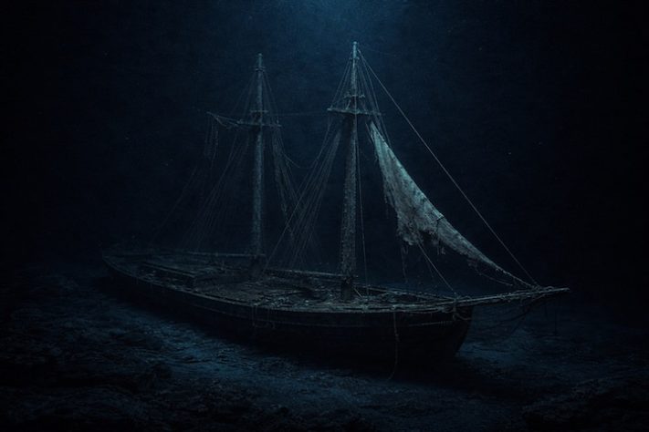 Navio naufragado – Imagem gerada por IA