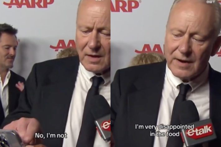 O sueco Stellan Skarsgård, de 'Valor Sentimental', viralizou com o semblante fechado no Critics Choice Awards – Montagem/Reprodução