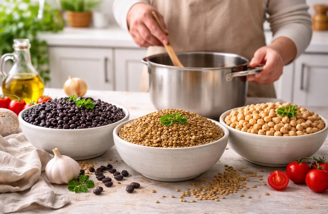Feijão, lentilha e grão-de-bico
As leguminosas combinam fibras e proteínas vegetais, favorecendo a eliminação do colesterol ruim. Também ajudam no controle da glicemia.