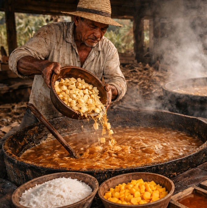 <p>O resultado é um alimento simples, durável e de sabor intenso. A rapadura pode receber frutas, embora isso não seja o modelo mais tradicional, como acontece com a cocada.</p>
