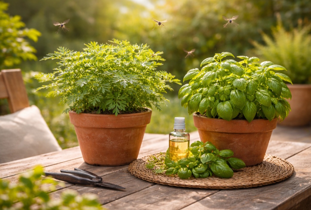 <p>Plantas com aroma intenso, como citronela e manjericão, podem colaborar. Elas não eliminam os insetos, mas ajudam a afastá-los do ambiente.</p>
