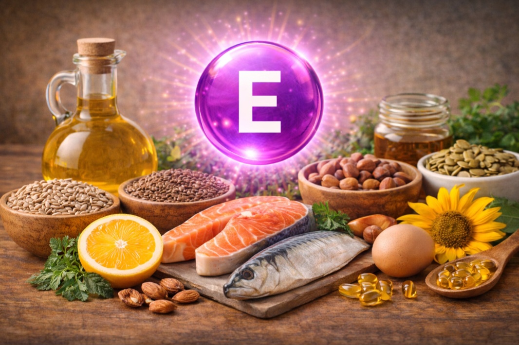 <p>A vitamina E age como antioxidante, protegendo as células. A carência é rara, e o excesso pode aumentar risco de sangramentos; presente em óleos vegetais e sementes.</p>
