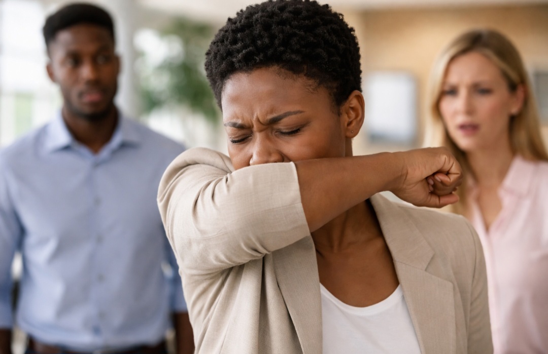 <p>Se não houver lenço por perto, o antebraço funciona como uma barreira eficaz. Ele reduz a dispersão de partículas sem causar pressão interna.</p>
