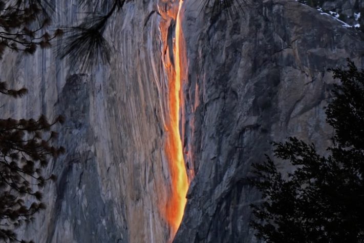 Fenômeno faz queda d'água em Yosemite parecer cascata de fogo – Reprodução/Yosemite Nation