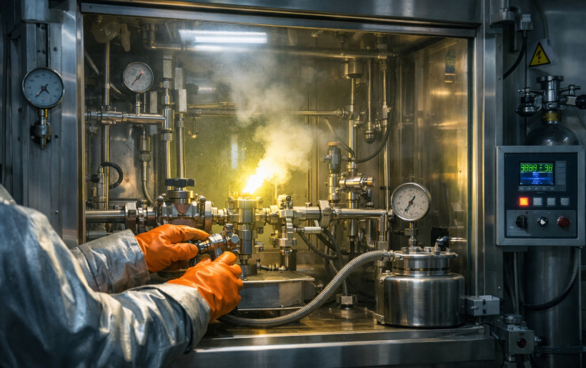 <p>Em processos industriais, portanto, o manuseio do flúor exige protocolos rigorosos de segurança para queimaduras químicas severas e até ser fatal em pequenas quantidades. Por isso, só é manipulado em ambientes altamente controlados, com equipamentos especializados.</p>
<p>&nbsp;</p>
