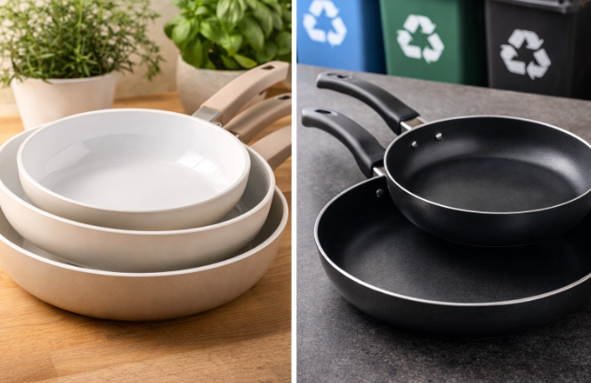 <p>Na hora da escolha, muitos ficam em dúvida entre Teflon e cerâmica. Enquanto o Teflon é mais barato e leve, a cerâmica tem produção mais ecológica e pode ser mais resistente. Ambas oferecem boa antiaderência, mas a decisão depende da necessidade do consumidor.</p>
