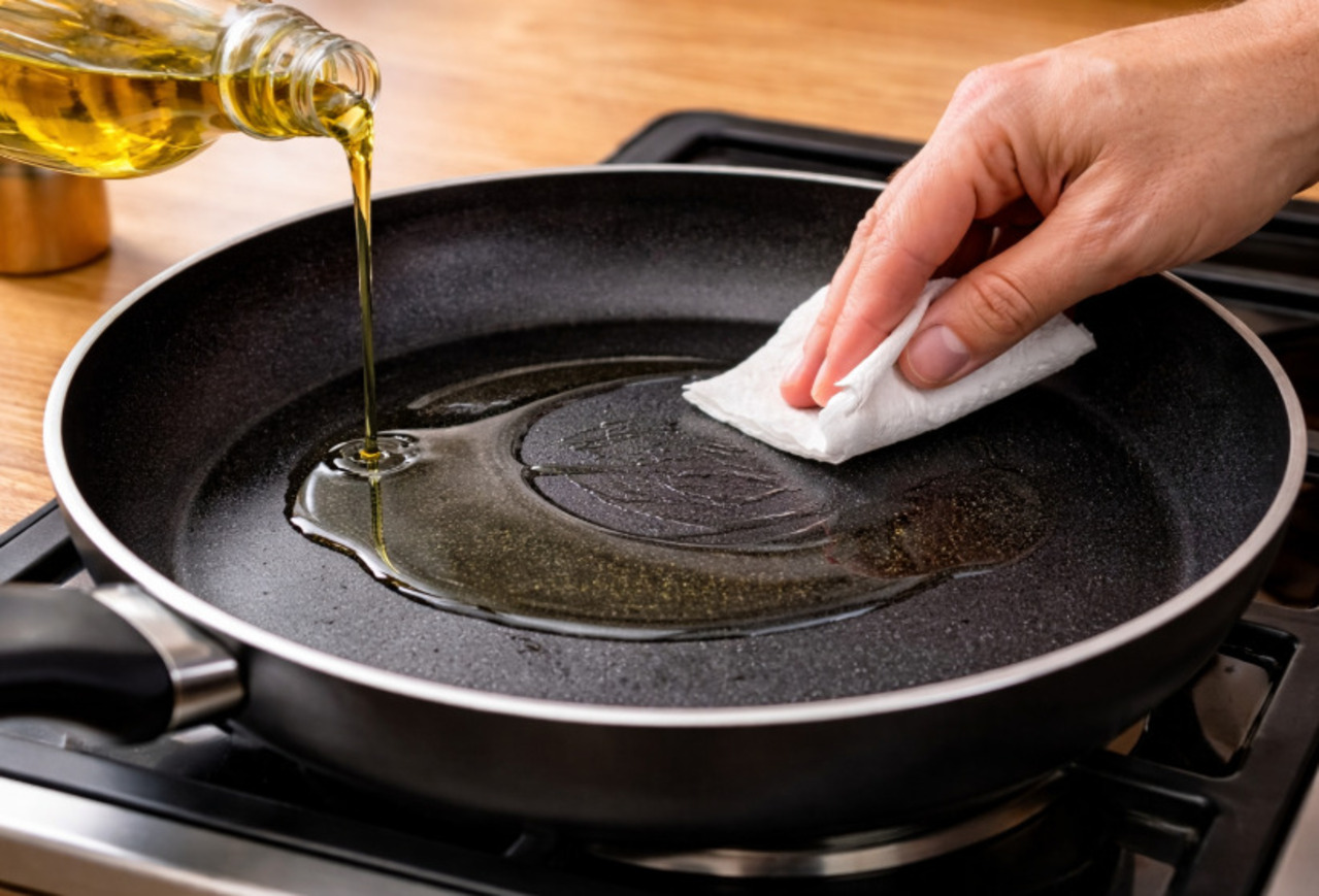 <p>Um cuidado essencial é realizar a “cura” da panela: espalhar óleo na superfície e aquecer até absorver. Esse processo deve ser feito no primeiro uso e repetido mensalmente, garantindo maior durabilidade ao revestimento.</p>
