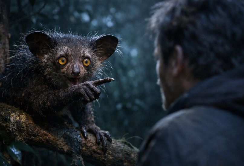 <p>Ao contrário de outros primatas, o Aie-Aie pode se aproximar dos humanos para observá-los. Mas a lenda diz que, quando ele aponta o dedo para alguém, estaria marcando essa pessoa para a morte ou trazendo grande desgraça. </p>
