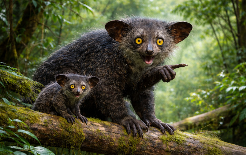 <p>Seu parente próximo, o Aie-Aie gigante, tinha até cinco vezes seu tamanho e foi extinto há cerca de mil anos. Assim, preservar o atual é evitar repetir essa perda.</p>
