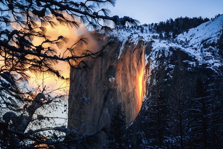 Fenômeno faz queda d'água em Yosemite parecer cascata de fogo – Reprodução/Yosemite Nation