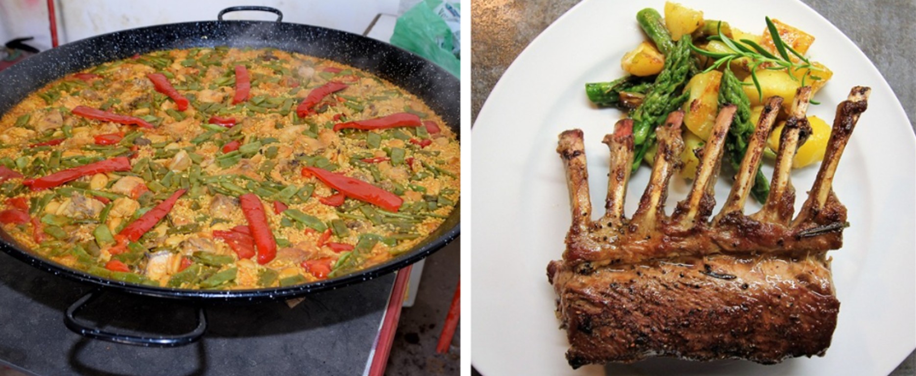 <p>Na Espanha, ele elegeu a paella, um dos pratos mais famosos da culinária espanhola, originário da região de Valência. Trata-se de arroz cozido com açafrão, vegetais e carnes ou frutos do mar, preparado em uma panela rasa e larga chamada paella. Em Portugal, selecionou os borregos, tradicionais cordeiros assados, como o melhor prato do país, apesar de a culinária portuguesa ser associada aos frutos do mar.</p>
