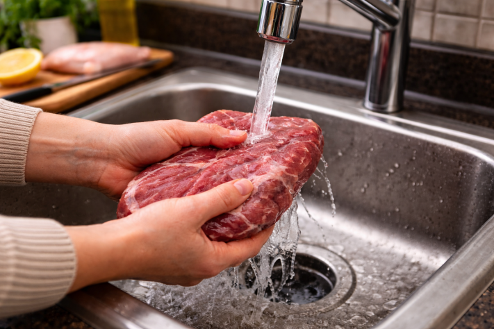 Lavando carne na água – Imagem gerada por IA