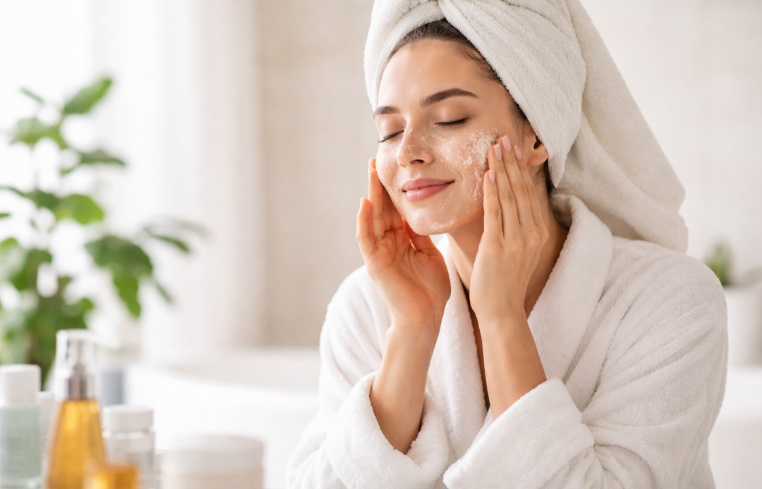 No rosto, o uso é permitido, mas requer produtos específicos, com partículas mais finas e suaves. A pele facial é mais delicada do que a do corpo, por isso é importante evitar pressão excessiva e movimentos agressivos durante a aplicação.