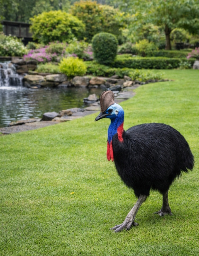 É que a garra do casuar é afiada como uma lâmina. Cada pé possui uma garra longa  de até 12 centímetros que pode causar cortes profundos.