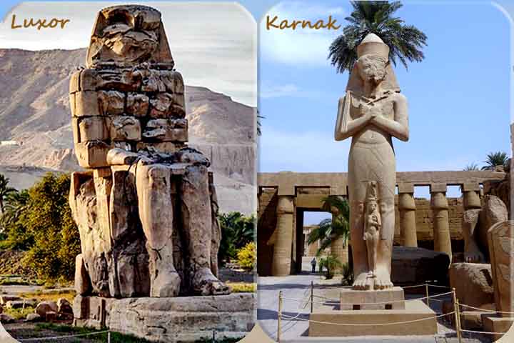 Os templos de Luxor e Karnak, localizados na antiga Tebas, representam alguns dos maiores símbolos da arquitetura e religiosidade do Egito Antigo. Construídos ao longo de séculos, abrigaram cultos a várias divindades. A grandiosidade de suas colunas, obeliscos e salas hipostilas impressiona até hoje, revelando o poder dos faraós que os ergueram. Além de espaços religiosos, funcionavam como centros políticos e culturais, reforçando a ligação entre o poder divino e o governo. A cada reinado, novas -  (crédito: Reprodução dos Flickrs Airton Morassi e Elias Rovielo)
