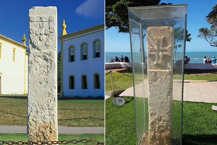 Marco da Posse e o Marco do descobrimento do Brasil, no Centro Histórico de Porto Seguro, na Bahia - Reprodução do facebook A Terra de Santa Cruz