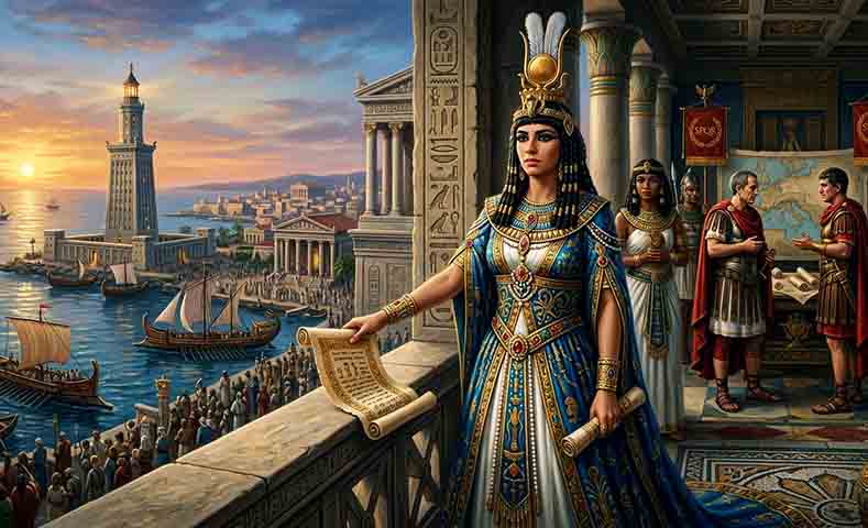 Cleópatra 7ª foi a última faraó ativa do Egito, conhecida por sua inteligência, habilidade política e alianças estratégicas com Roma. Sua figura transcendeu o tempo, tornando-se símbolo de poder feminino e sedução em diferentes culturas. O fim de seu reinado marcou a transição do Egito para domínio romano e o encerramento da era faraônica.