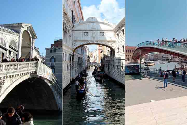 As pontes de Veneza. Itália - Reprodução do Flickr Malcolm Bott, Jean-Pol GRANDMONT/Wikimédia Commons e Reprodução de Youtube Canal