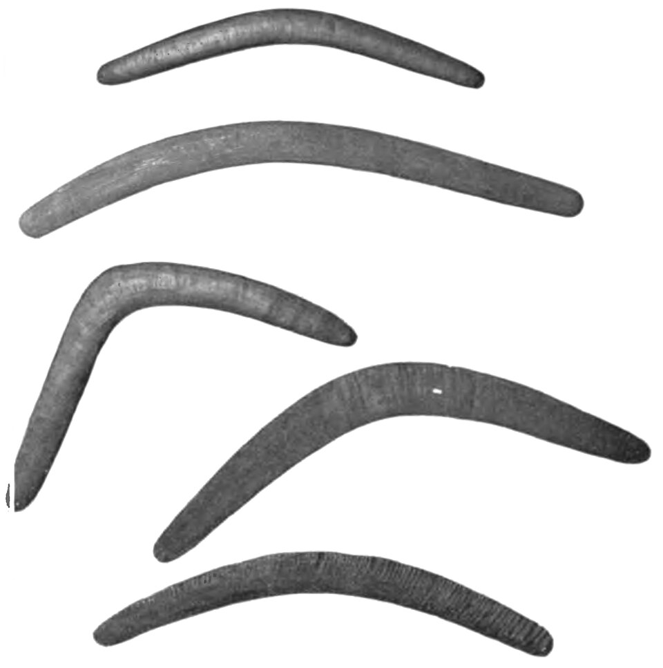 Na prática, existiam diferentes tipos de bumerangues, com formatos e pesos variados. Os modelos que não retornavam eram usados para caçar animais ou como armas de combate, podendo percorrer longas distâncias em linha reta. Já os que retornavam tinham funções mais específicas, como treinamento, comunicação ou até espantar aves.