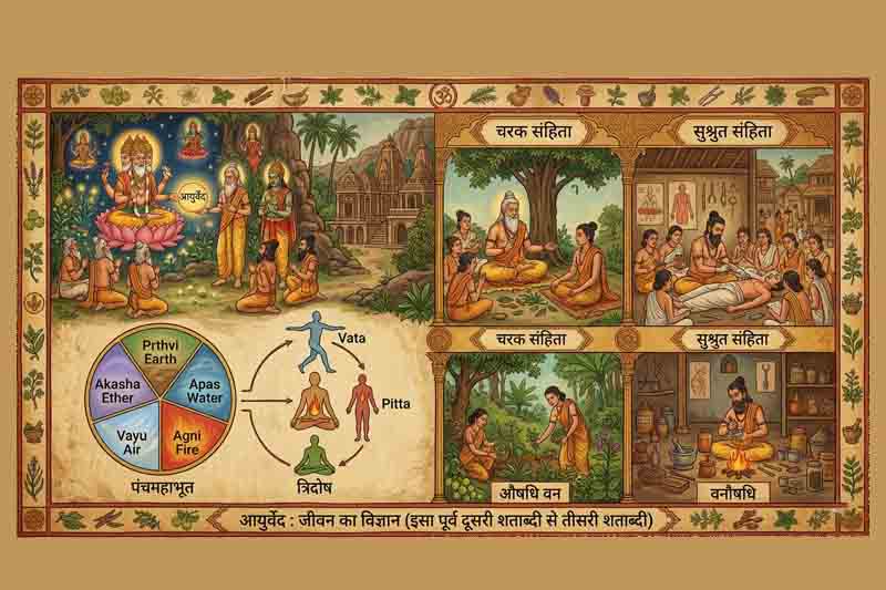 Aiurveda (ou ayurveda), sistema de medicina alternativa desenvolvido na Índia - Imagem gerada através de Inteliência Artificial