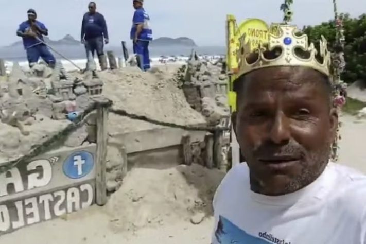 Márcio Mizael, conhecido como “Rei Castelinho” - Prefeitura do Rio demole castelo de areia de 30 anos na Praia do Pepê - Reprodução