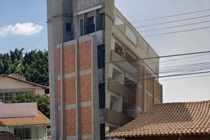 Muro gigante que bloqueia visão de condomínio residencial para quintal de casa em Passos (MG); estrutura existe desde 2001 - Reprodução