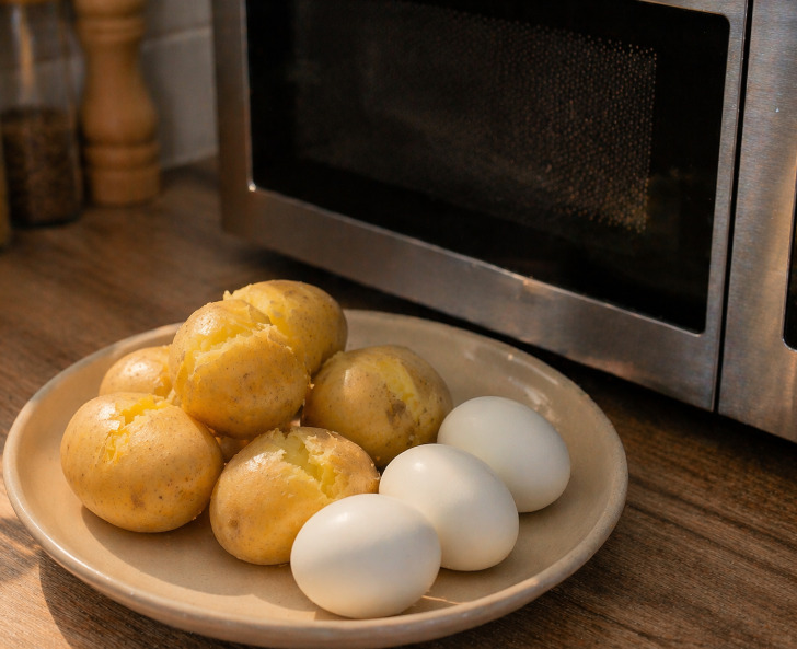 Ovos com casca não devem ser aquecidos no micro-ondas, pois a pressão interna pode fazê-los explodir. Já alimentos com casca ou pele, como batatas e algumas frutas, devem ser perfurados antes do aquecimento. Isso permite a saída do vapor acumulado.