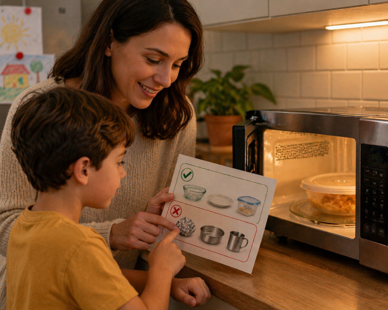 O uso do micro-ondas por crianças deve ocorrer com orientação e supervisão de um adulto, de acordo com a idade e a capacidade de utilizar o aparelho com segurança. É importante ensiná-las a reconhecer recipientes adequados e a ter cuidado com alimentos, líquidos e vapores quentes.