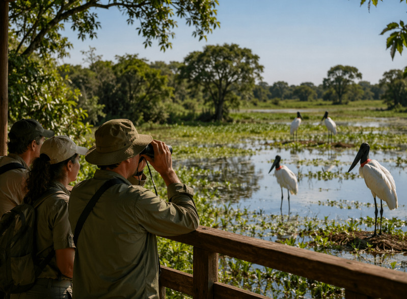 O Tuiuiú é uma das aves mais procuradas por observadores de aves e turistas, devido à sua beleza e imponência. Essa atividade, quando realizada de forma responsável, contribui para o ecoturismo e para a valorização da biodiversidade.