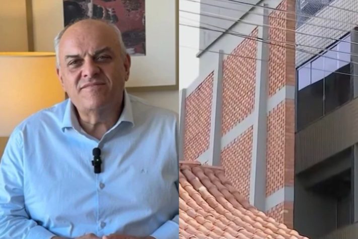 Muro gigante que bloqueia visão de condomínio residencial para quintal de casa em Passos (MG); estrutura existe desde 2001 - Reprodução/Redes Sociais