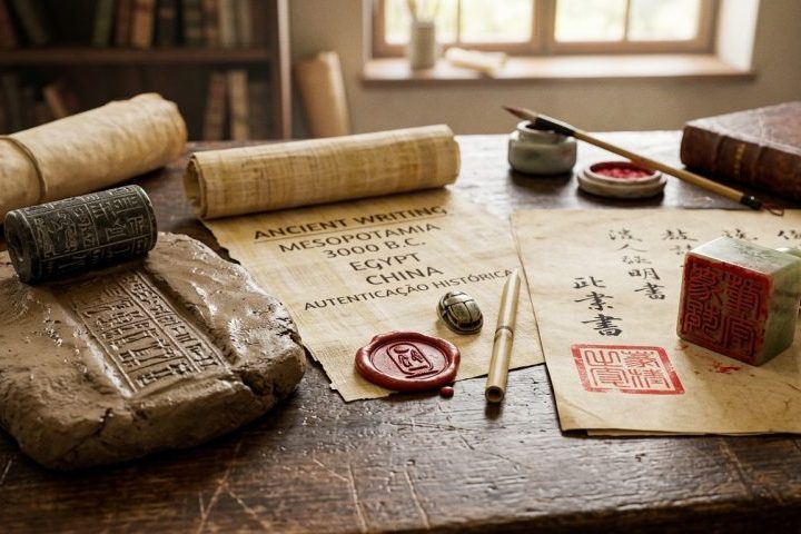 Os carimbos surgiram há milhares de anos e acompanham a história da escrita e da autenticação de documentos. Seus primeiros registros vêm da Mesopotâmia, por volta de 3.000 a.C., e seu uso também se difundiu no Egito e na China. Ao longo dos séculos, tornaram-se importantes símbolos de identificação, autoridade e validação. -  (crédito: Imagem gerada por IA)