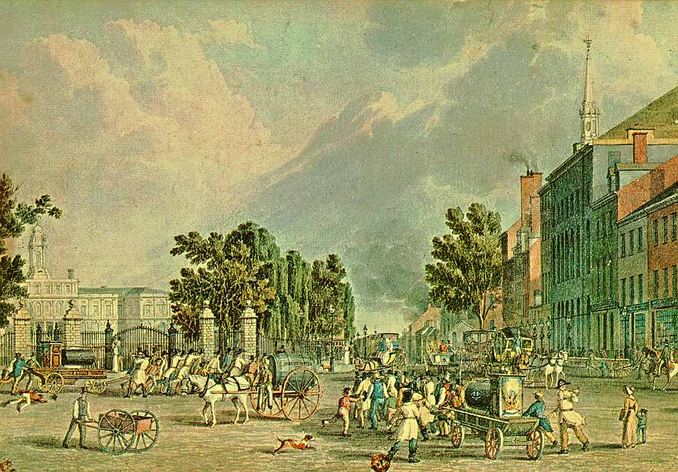 Após deixar a presidência, Monroe enfrentou dificuldades financeiras e mudou-se para Nova York., onde morreu em 4 de julho de 1831, coincidindo simbolicamente com o aniversário da independência americana. Seu legado como último dos fundadores reforça a aura histórica em torno dessa geração e encerra uma era decisiva na consolidação da república americana. Na foto, Nova York em 1830.