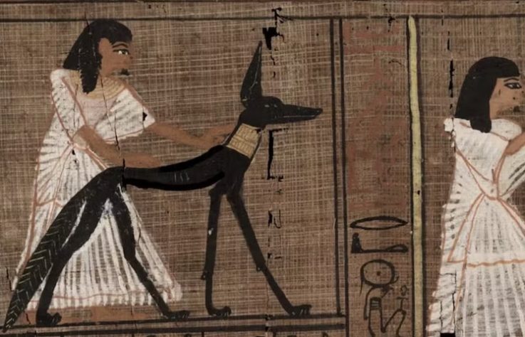 O escriba Ramose e uma figura de chacal, como teria aparecido antes da aplicação da tinta corretiva utilizada no Egito Antigo - Reprodução/Facebook/Museu Fitzwilliam, Universidade de Cambridge